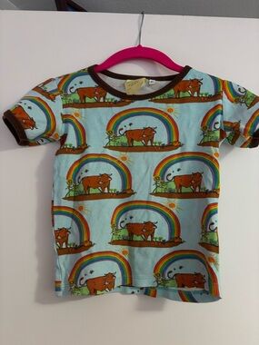 Kids Rainbow Cow Short Sleeve Tee - Light Blue